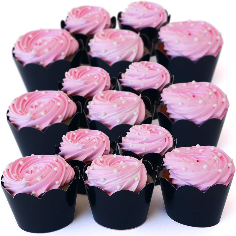 Pretty Cute Studios Black/Gold Graduation, Retirement Cupcake Wrappers, 50 Count, Adjustable Size, Faux Gold Glitter Design, Disposable Cupcake Wrappers - Image 4